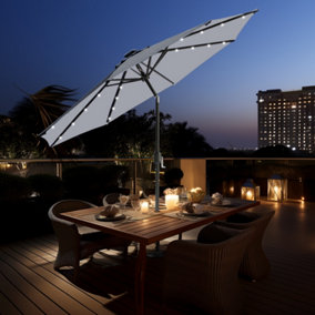 SunDaze 2.7M Grey Garden Parasol with Solar LED Lights and Crank Tilt Mechanism Outdoor Patio Umbrella