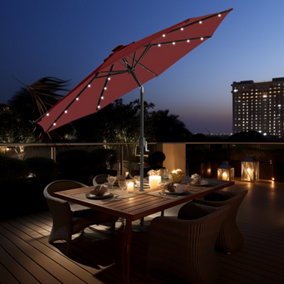 SunDaze 2.7M Wine Red Garden Parasol with Solar LED Lights and Crank Tilt Mechanism Outdoor Patio Umbrella