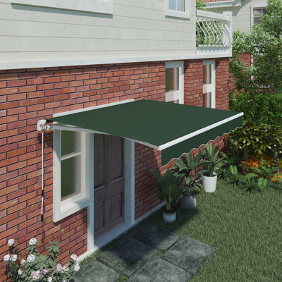 SunDaze 2 x 1.5m Manual Awning Retractable Garden Patio Canopy Sun Shade Shelter with Fittings and Crank Handle  Green
