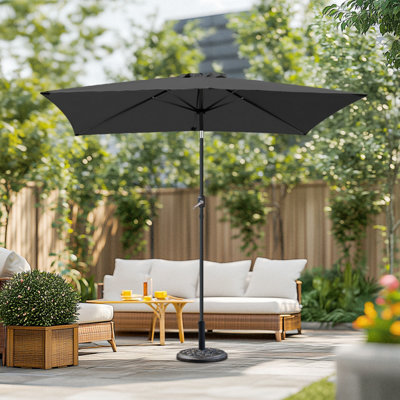 SunDaze 2x3M Black Rectangle Garden Parasol Patio Sun Shade Canopy Crank Tilt Umbrella with Base