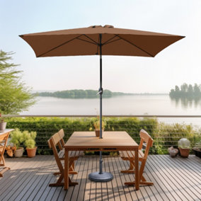 SunDaze 2x3M Coffee Garden Parasol Sun Shade Umbrella with Crank Handle & Tilt Mechanism