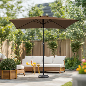 SunDaze 2x3M Coffee Rectangle Garden Parasol Patio Sun Shade Canopy Crank Tilt Umbrella with Base