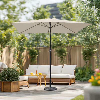 SunDaze 2x3M Cream Rectangle Garden Parasol Patio Sun Shade Canopy Crank Tilt Umbrella with Base