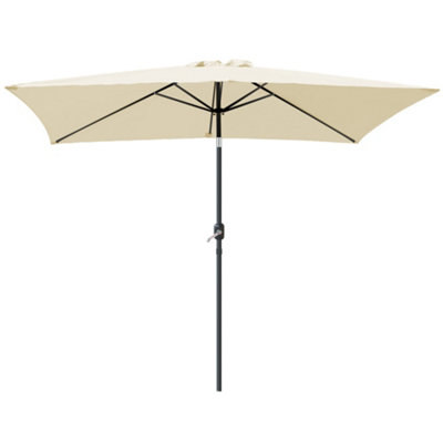 SunDaze 2x3M Cream Rectangle Garden Parasol Patio Sun Shade Canopy Crank Tilt Umbrella with Base