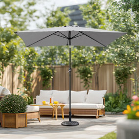 SunDaze 2x3M Grey Rectangle Patio Unbrella Outdoor Garden Crank Tilt Parasol with Base