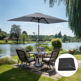 SunDaze 2x3M Rectangular Grey Garden Parasol Outdoor Patio Umbrella, Base Weights & Weather Protective Cover