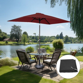 SunDaze 2x3M Rectangular Wine Garden Parasol Outdoor Patio Umbrella, Base Weights & Weather Protective Cover