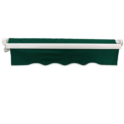 SunDaze 3.5 x 2.5m Manual Awning Retractable Garden Patio Canopy Sun Shade Shelter with Fittings and Crank Handle Green