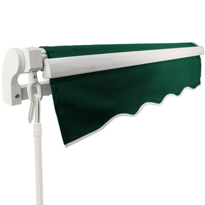 SunDaze 3.5 x 2.5m Manual Awning Retractable Garden Patio Canopy Sun Shade Shelter with Fittings and Crank Handle Green
