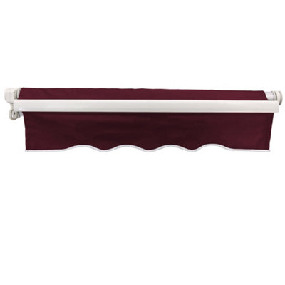 SunDaze 3.5 x 2.5m Manual Awning Retractable Garden Patio Canopy Sun Shade Shelter with Fittings and Crank Handle Wine Red