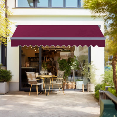 SunDaze 3.5m x 2.5m Manual Awning Retractable Gazebo Canopy Outdoor Patio Garden Sun Shade Shelter Wine Red