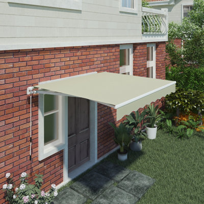 SunDaze 3 x 2.5m Manual Awning Retractable Garden Patio Canopy Sun Shade Shelter with Fittings and Crank Handle Cream