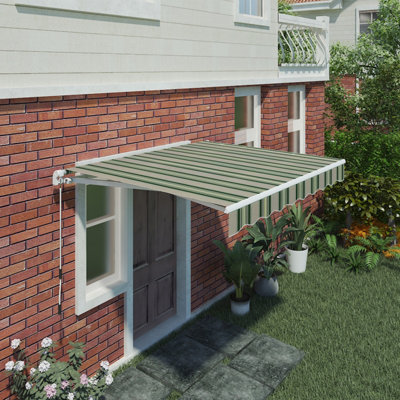 SunDaze 3 x 2.5m Manual Awning Retractable Garden Patio Canopy Sun Shade Shelter with Fittings and Crank Handle Multi-Stripe