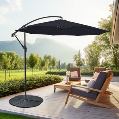 SunDaze 3M Black Cantilever Garden Banana Parasol with Adjustable Crank Patio Shade