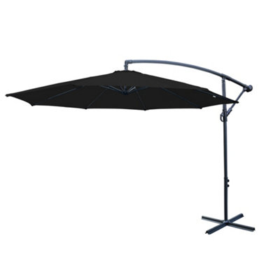 SunDaze 3M Black Cantilever Garden Banana Parasol with Adjustable Crank Patio Shade - 3