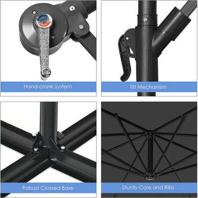 SunDaze 3M Black Cantilever Garden Banana Parasol with Adjustable Crank Patio Shade - 9