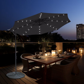 SunDaze 3M Black Garden Cantilever Banana Parasol with Solar LED Lights Outdoor Patio Umbrella