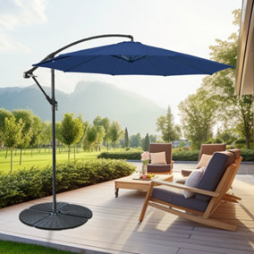 SunDaze 3M Blue Cantilever Garden Banana Parasol with Adjustable Crank Patio Shade