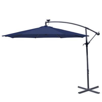 SunDaze 3M Blue Garden Cantilever Banana Parasol with Solar LED Lights Outdoor Patio Umbrella - 3
