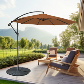 SunDaze 3M Coffee Cantilever Garden Banana Parasol with Adjustable Crank Patio Shade
