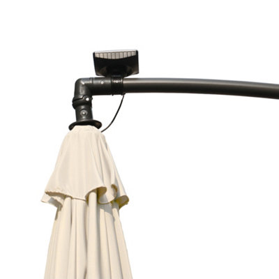 SunDaze 3M Cream Garden Cantilever Banana Parasol with Solar LED Lights Outdoor Patio Umbrella - 3