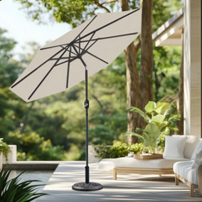 SunDaze 3M Cream Round Garden Parasol Patio Sun Shade Canopy Crank Tilt Umbrella with Base