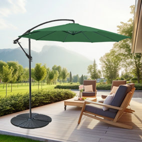 SunDaze 3M Green Cantilever Garden Banana Parasol with Adjustable Crank Patio Shade