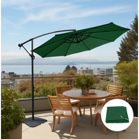 SunDaze 3M Green Garden Patio Cantilever Banana Hanging Umbrella, Parasol Base & Weather Protective Cover
