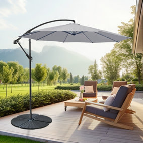 SunDaze 3M Grey Cantilever Garden Banana Parasol with Adjustable Crank Patio Shade