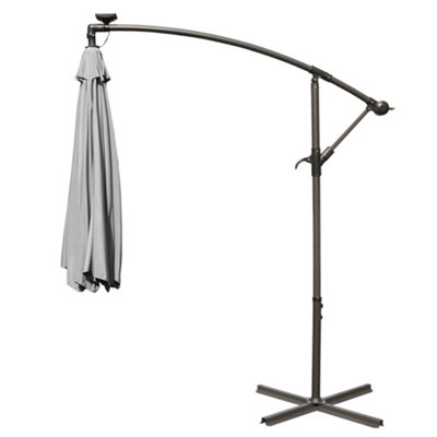 SunDaze 3M Grey Garden Cantilever Banana Parasol with Solar LED Lights Outdoor Patio Umbrella - 7