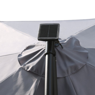 SunDaze 3M Grey Garden Cantilever Banana Parasol with Solar LED Lights Outdoor Patio Umbrella - 8