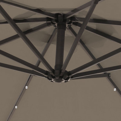 SunDaze 3M Taupe Garden Cantilever Banana Parasol with Solar LED Lights Outdoor Patio Umbrella - 6