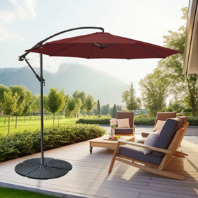 SunDaze 3M Wine Red Cantilever Garden Banana Parasol with Adjustable Crank Patio Shade