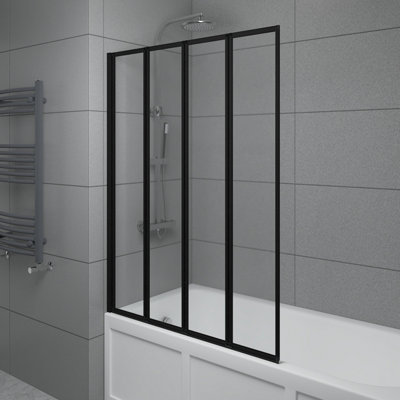 SunDaze 4mm Toughened Safety Glass 4 Folding Panel Shower Bath Screen Door Matt Black