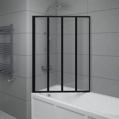 SunDaze 4mm Toughened Safety Glass 4 Folding Panel Shower Bath Screen Door Matt Black - 3