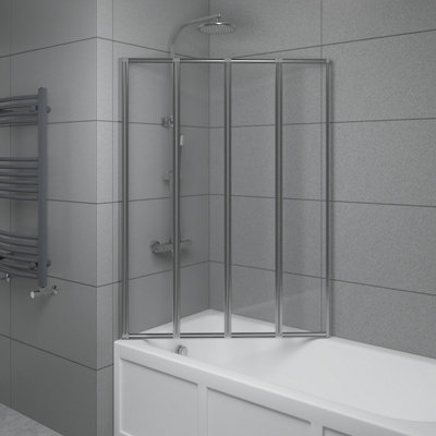 SunDaze 4mm Toughened Safety Glass 4 Panel Folding Shower Bath Screen Door Chrome - 3
