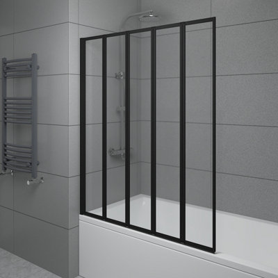 SunDaze 5 Panel Folding Shower Bath Screen Toughened Glass Reversible ...