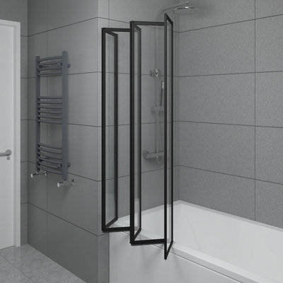 SunDaze 5 Panel Folding Shower Bath Screen Toughened Glass Reversible ...