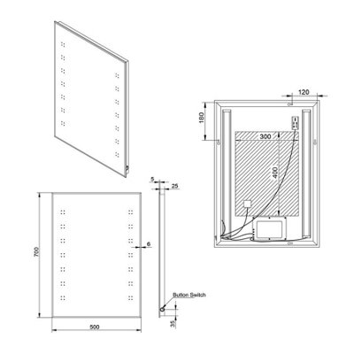 SunDaze 500 x 700mm LED Bathroom Mirror Lights with Demister Pad Button ...