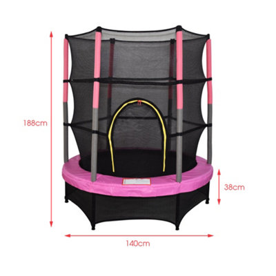 SunDaze 55" Kids Mini Trampoline with Safety Net Skirt Children Indoor Outdoor Activity Pink 4.5FT
