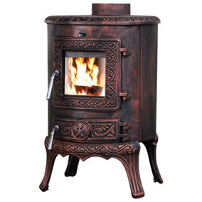 SunDaze 5KW Wood Burning Stove Cast Iron Fireplace Log Burner Bronze Defra Eco Design