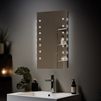 SunDaze 600 x 800mm Bathroom Mirror with LED Lights Demister Pad Button Switch Wall Mounted