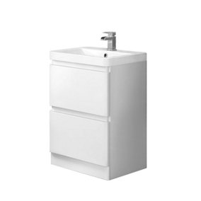SunDaze 600mm Gloss White Floor Standing 2 Drawer Vanity Unit Storage Bathroom Furniture