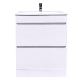 SunDaze 600mm Gloss White Floorstanding Vanity Unit Bathroom 2 Drawer Storage Furniture