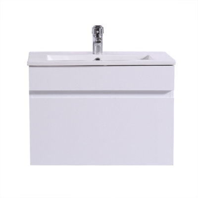 SunDaze 600mm Gloss White Wall Hung Vanity Sink Unit Bathroom Drawer Furniture Price Comparisons | Compare The Build