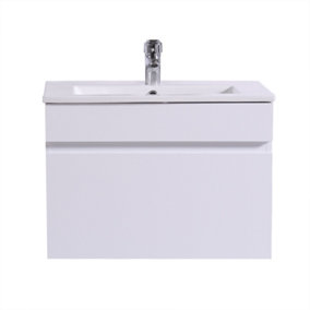 SunDaze 600mm Gloss White Wall Hung Vanity Sink Unit Bathroom Drawer Furniture