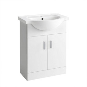 SunDaze 650mm Gloss White Basin Vanity Bathroom Cabinet Sink Unit