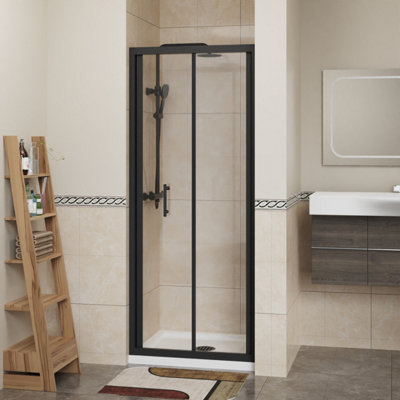 SunDaze 6mm Toughened Safety Glass Bi-Fold Door Shower Enclosure Screen - 1900x700mm Black