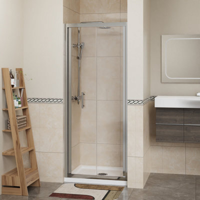 SunDaze 6mm Toughened Safety Glass Bi-Fold Door Shower Enclosure Screen - 1900x760mm Chrome