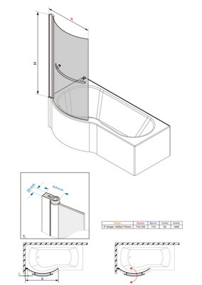 SunDaze 6mm Toughened Safety Glass Curved P Shaped Shower Bath Screen with Towel Rail- 1400x715mm Black - 7